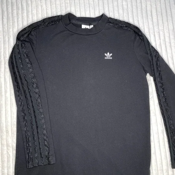 adidas | Tops | Adidas Long Sleeve Teeshirt Dress Black With Lace Detail  Down Sleeve M | Poshmark